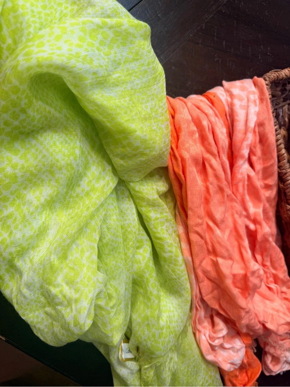 Calvin Klein Lime Green and Coral Lightweight Scarves